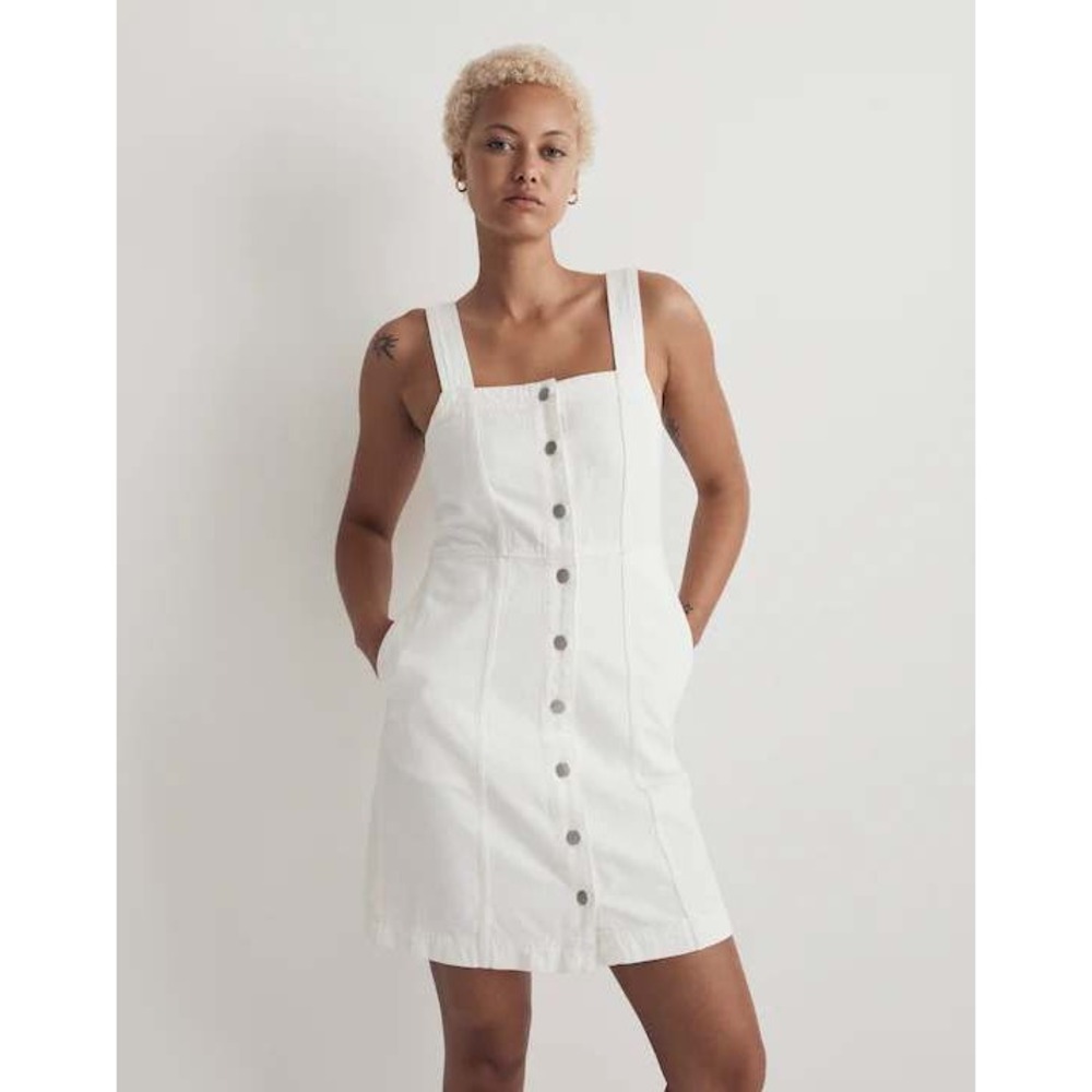Madewell White Denim Button Front Mini Dress NL444 Womens Size 0 Sleeveless